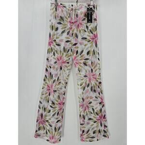 Be Creative Womens Vtg Y2K Festival Sheer Mesh Low-Rise Cover-up L Flare Pant S